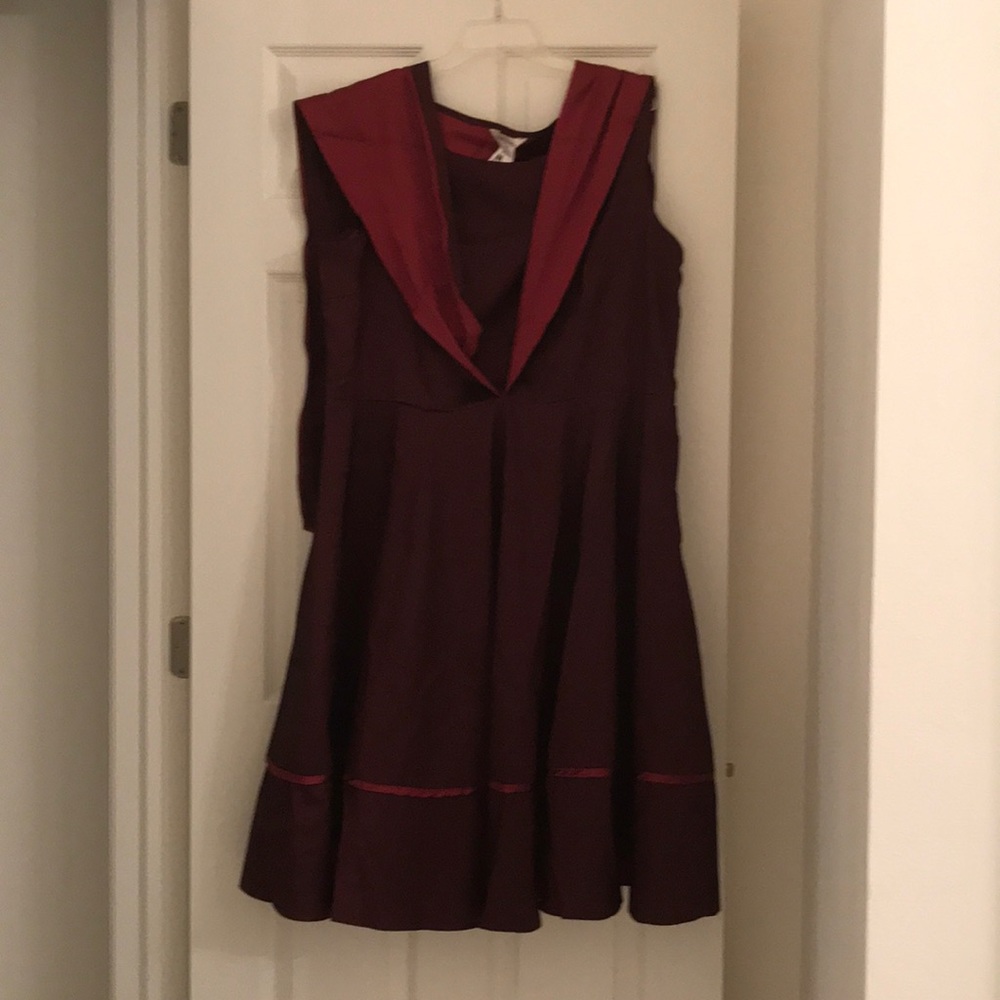 Plus Size Retro Two Tone Wine Dress